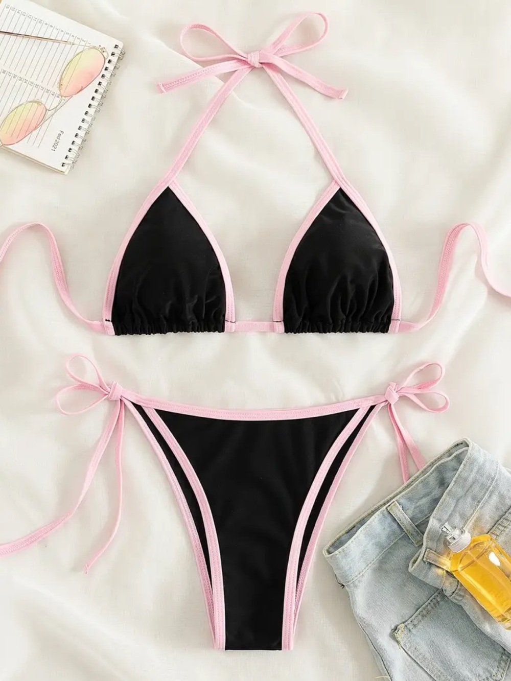 Black & Pink, Colorblock, Bikini Set